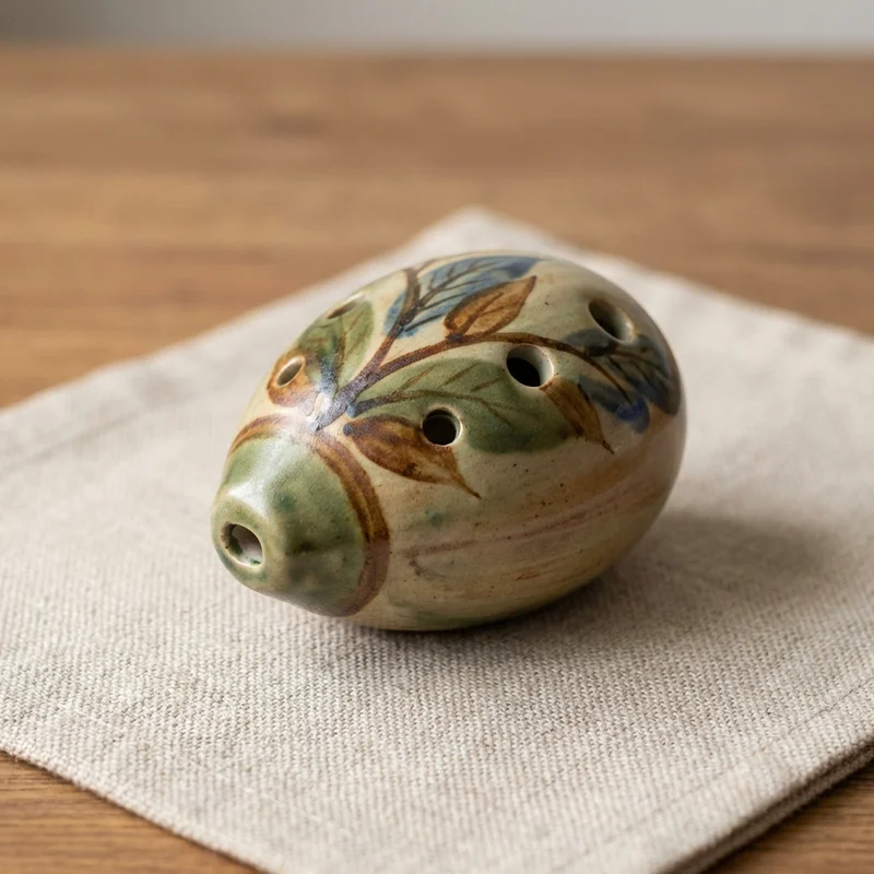 Ceramiczna Okaryna — Alt C Ręcznie Szkliwiona Leśny Wzór - 1