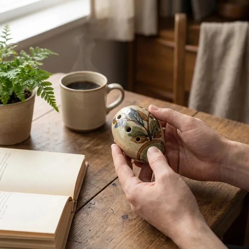 Ceramic Ocarina — Alto C Hand-Glazed Woodland Design - 4