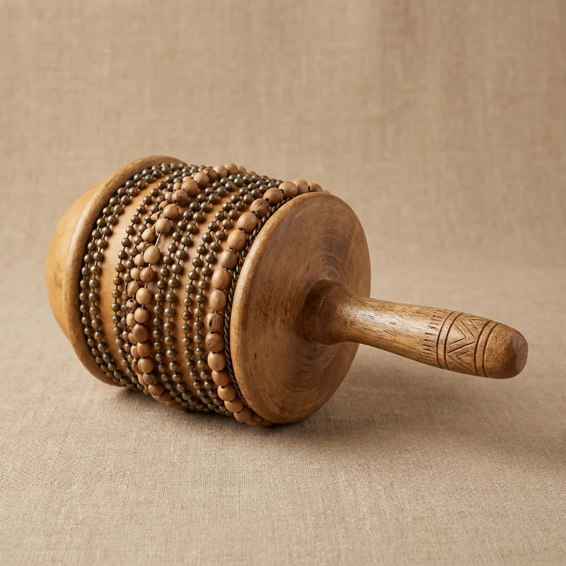 Tradycyjna Cabasa z Tykwy — Duża z Naturalnymi Koralikami Muszlowymi - 1