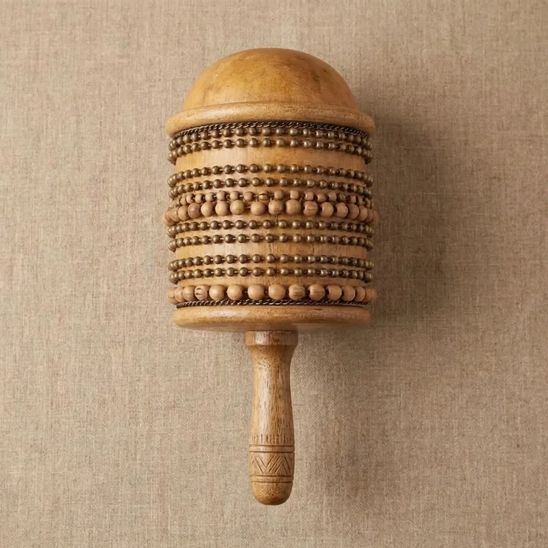 Tradycyjna Cabasa z Tykwy — Duża z Naturalnymi Koralikami Muszlowymi - 2