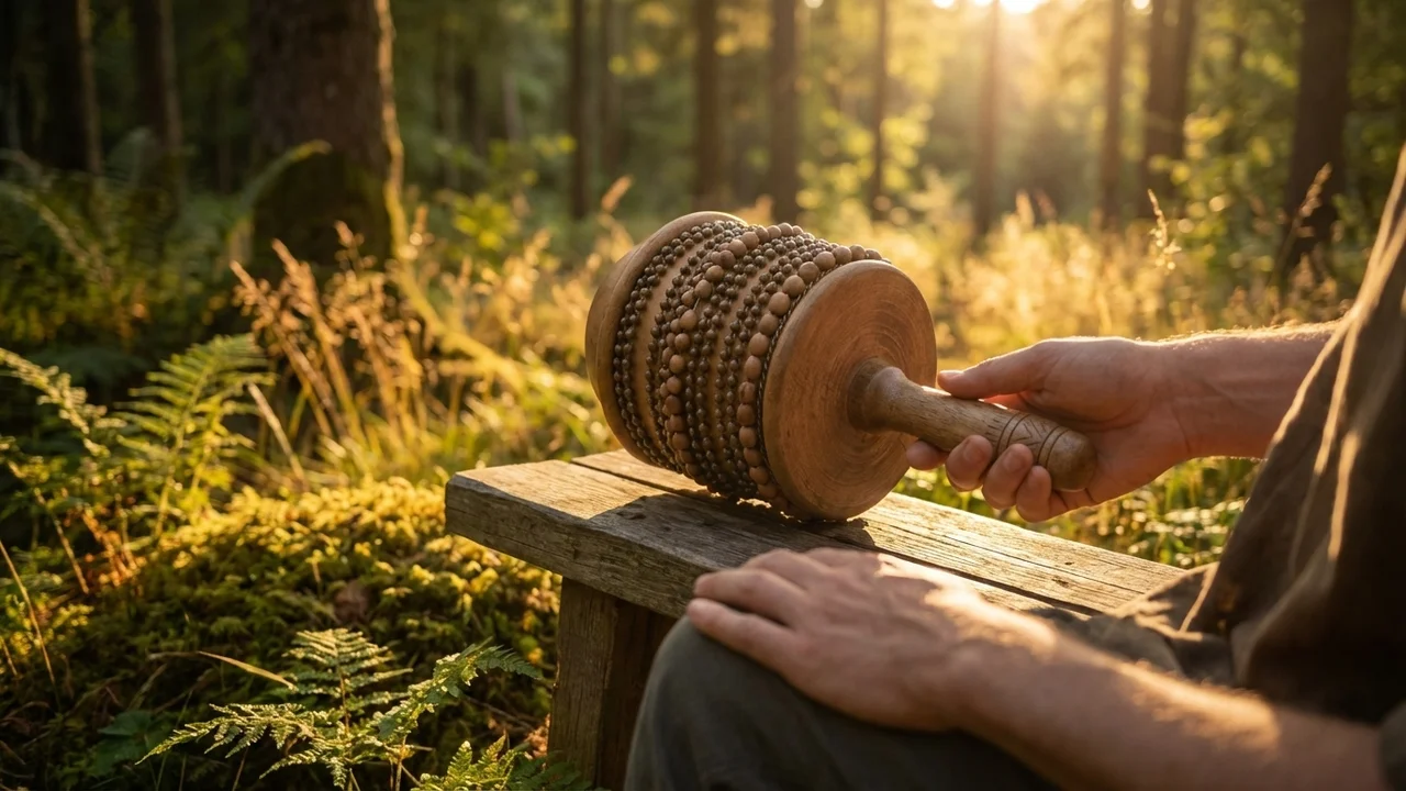 Tradycyjna Cabasa z Tykwy — Duża z Naturalnymi Koralikami Muszlowymi - 6