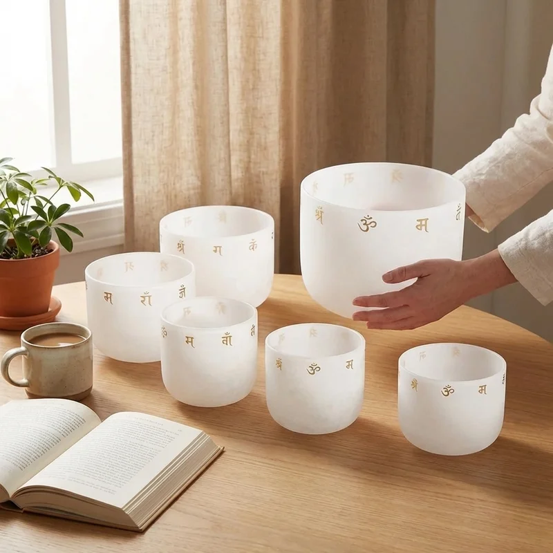 Frosted Crystal Chakra Bowl Set — 7 Notes Full Spectrum Healing - 4