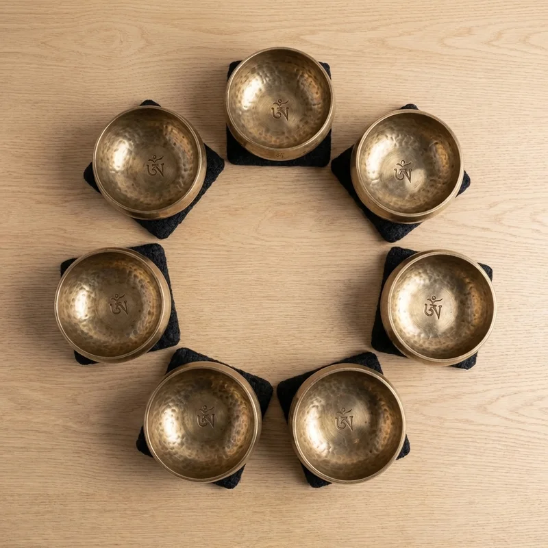 Hand-Hammered Tibetan Chakra Bowl Set — 7 Piece Brass Alloy - 2