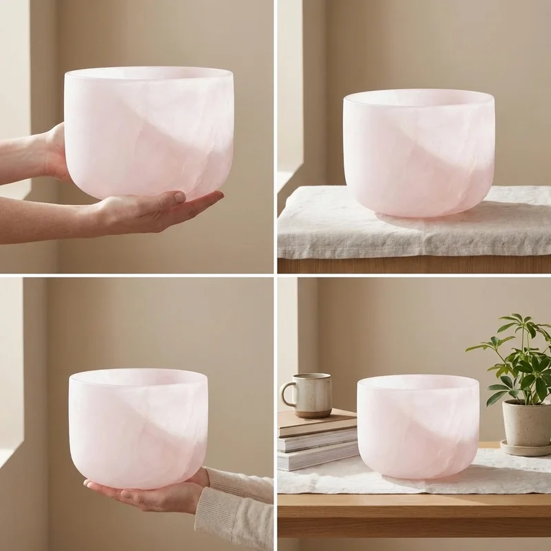 Rose Quartz Fusion Crystal Singing Bowl — F Note Heart Chakra Opening - 4
