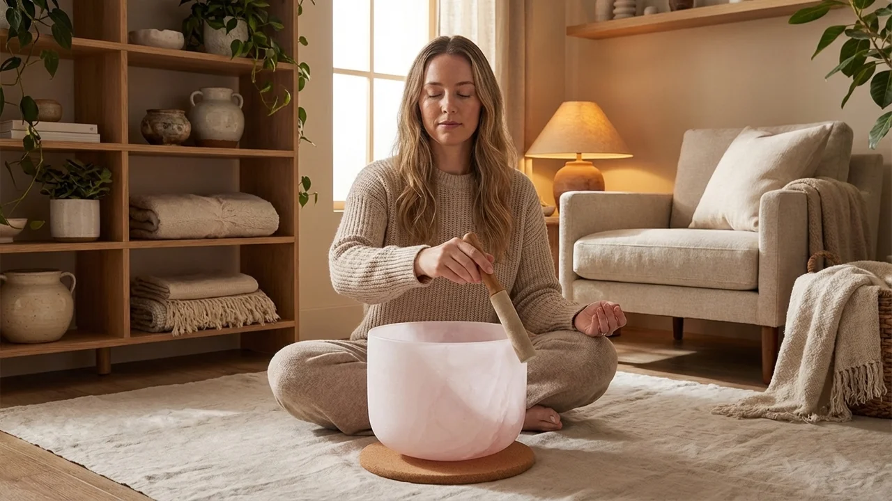 Rose Quartz Fusion Crystal Singing Bowl — F Note Heart Chakra Opening - 5