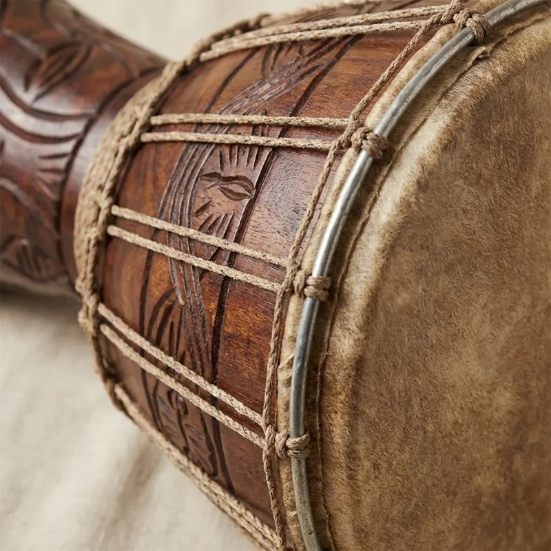 Hand-Carved Djembe Gift Bundle — 12-Inch Drum with Gig Bag & Rhythm Cards - 3