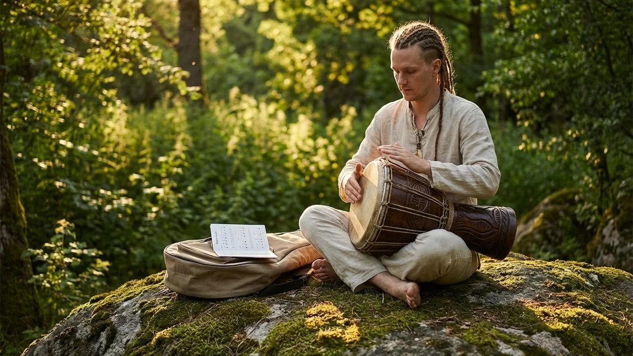 Hand-Carved Djembe Gift Bundle — 12-Inch Drum with Gig Bag & Rhythm Cards - 6