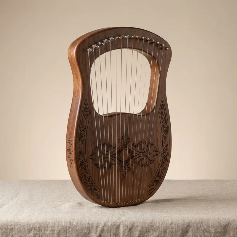 Harpika orzechowa — 21 strun ręcznie grawerowana arabeska - 1