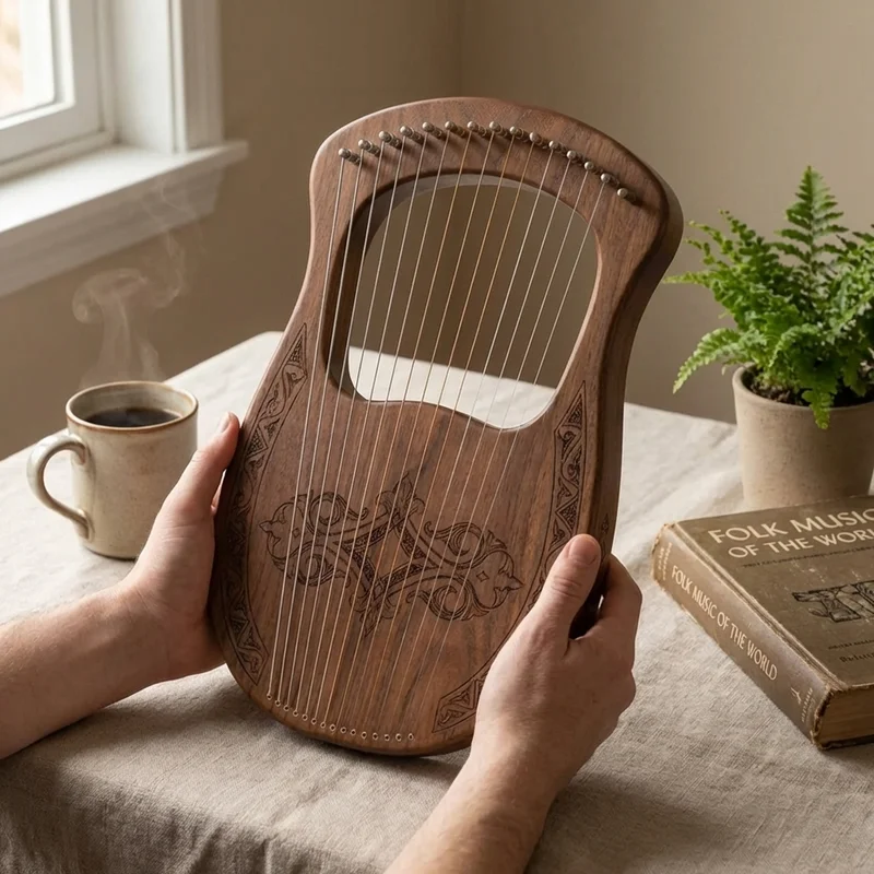 Harpika orzechowa — 21 strun ręcznie grawerowana arabeska - 4