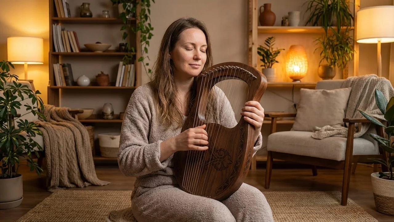 Harpika orzechowa — 21 strun ręcznie grawerowana arabeska - 5