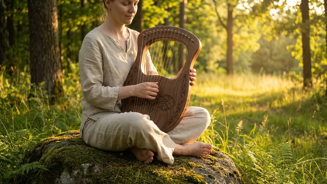Harpika orzechowa — 21 strun ręcznie grawerowana arabeska - 6