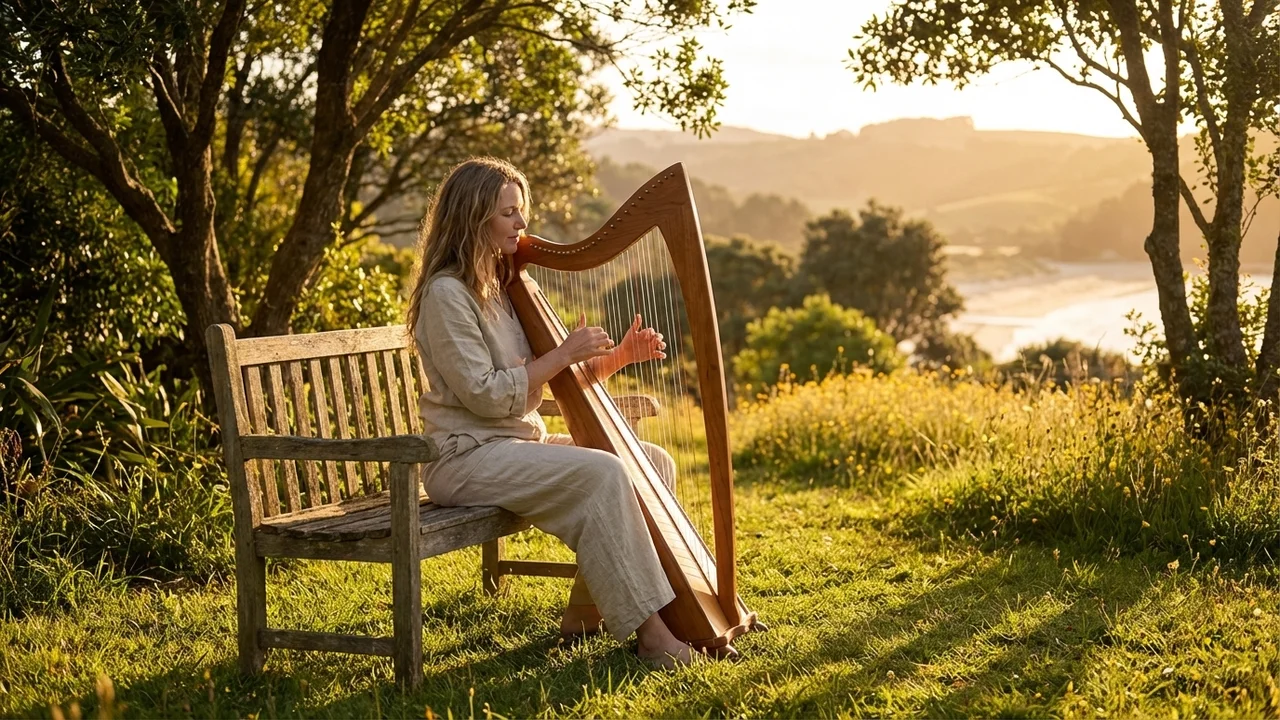 Harfa Kolanowa z Drewna Wiśniowego — 10 Strun Pierwsza Harfa dla Dzieci - 6