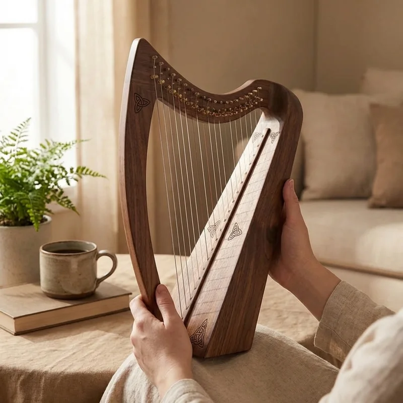 Harfa Kolanowa z Czarnego Orzecha — 22 Struny Diatoniczna Pełna Skala - 4