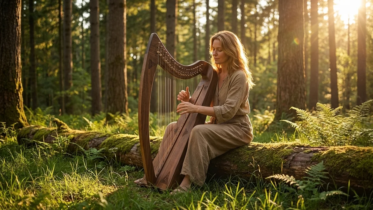 Harfa Kolanowa z Czarnego Orzecha — 22 Struny Diatoniczna Pełna Skala - 6