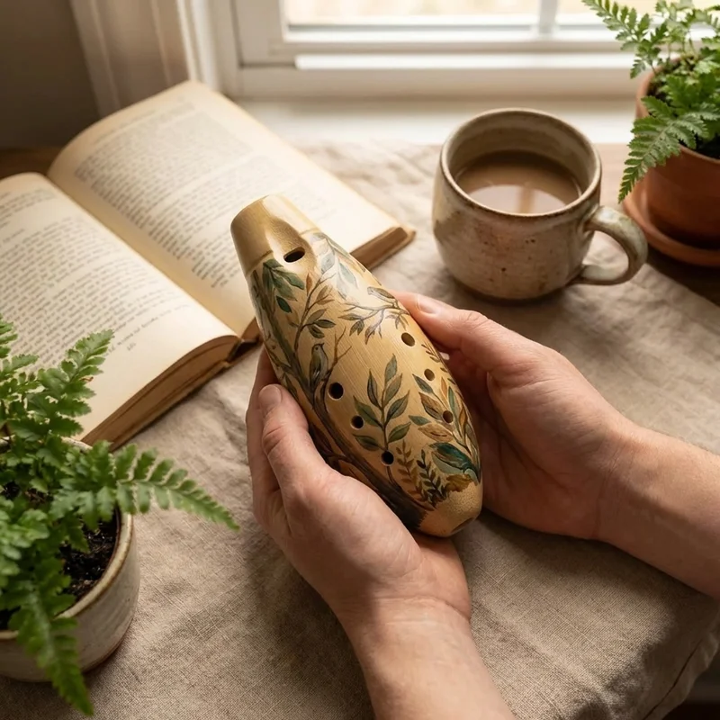 Okaryna Bambusowa — Alt C Ręcznie Malowany Motyw Leśny - 4