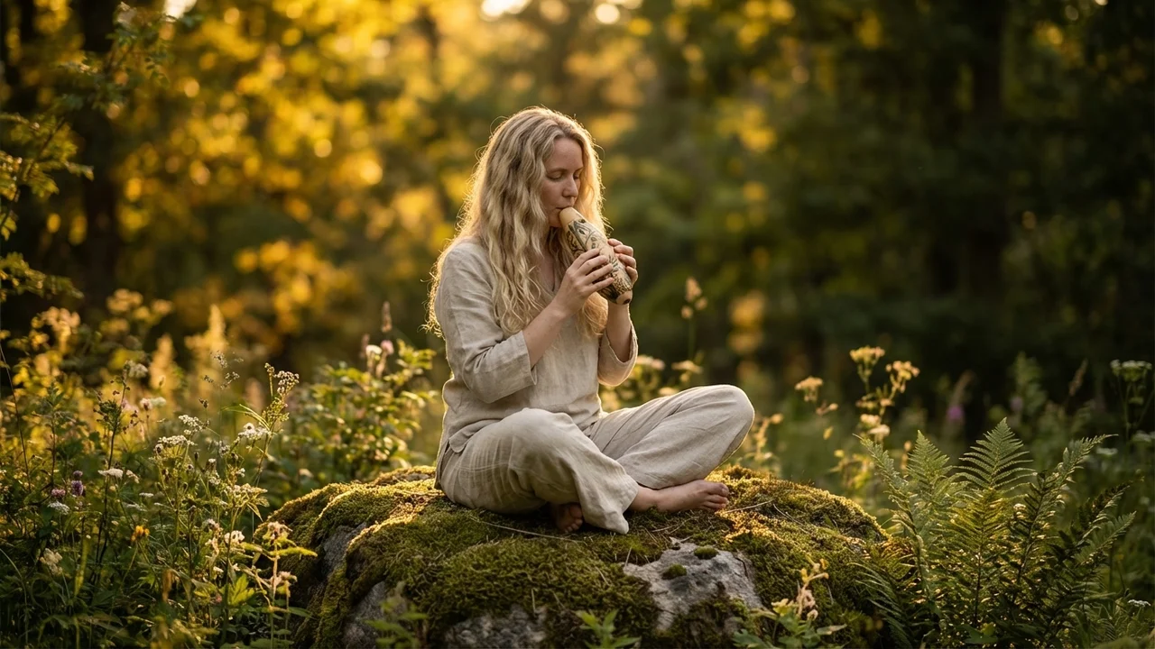 Bamboo Ocarina — Alto C Handpainted Forest Motif - 6