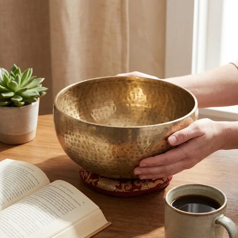 Mosiężna Misa Tybetańska Kuta — 8 Cali Czakra Serca - 4