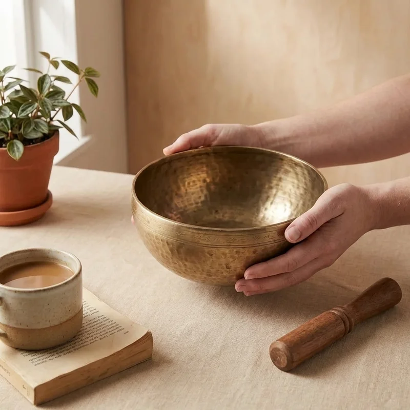 Recycled Brass Singing Bowl — 7-Inch Hand-Hammered Meditation - 4