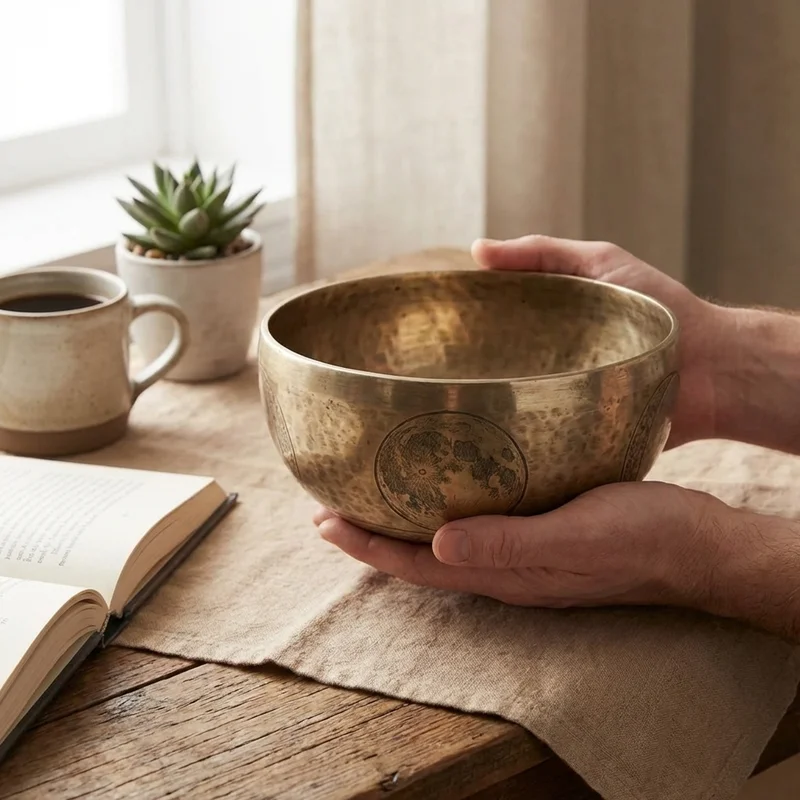 Ręcznie Grawerowana Misa Dźwiękowa Pełnia Księżyca — 7-Calowa Ton Lunarny - 4