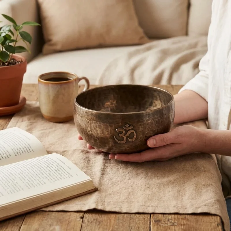 Hammered Bronze Singing Bowl — 6-Inch Om Resonance - 4