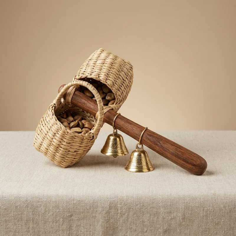 Plecione Caxixi z Palmowych Liści — Podwójny Dzwonek, Brazylijski Rytm - 1