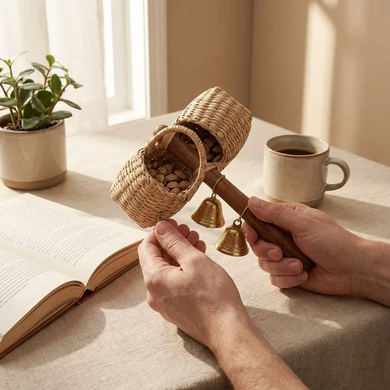 Plecione Caxixi z Palmowych Liści — Podwójny Dzwonek, Brazylijski Rytm - 4