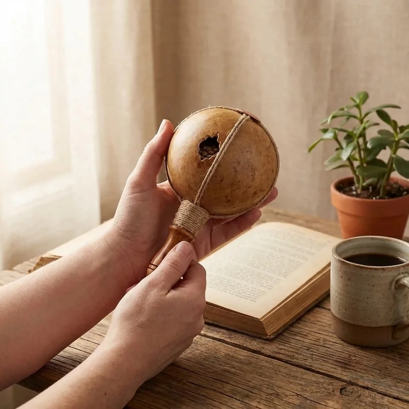 Shaker z Suszonej Tykwy — Naturalne Afrykańskie Nasiona, Ciepły Rezonans - 4