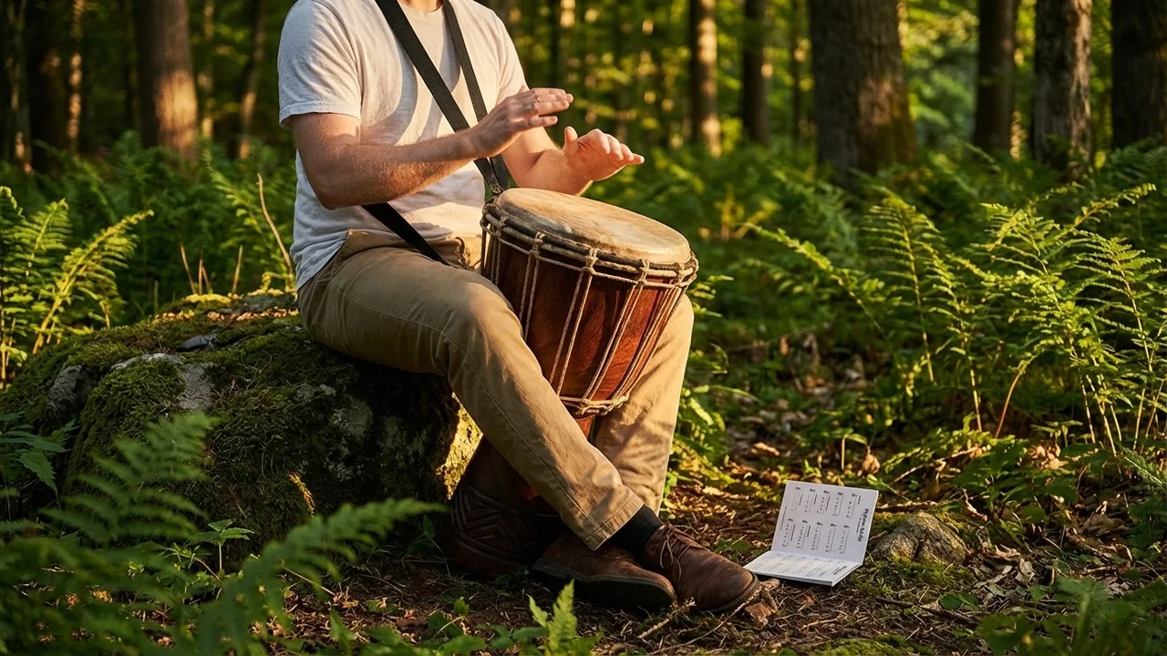 Mahogany Djembe Starter Kit — 10-Inch with Strap & Rhythm Guide - 6
