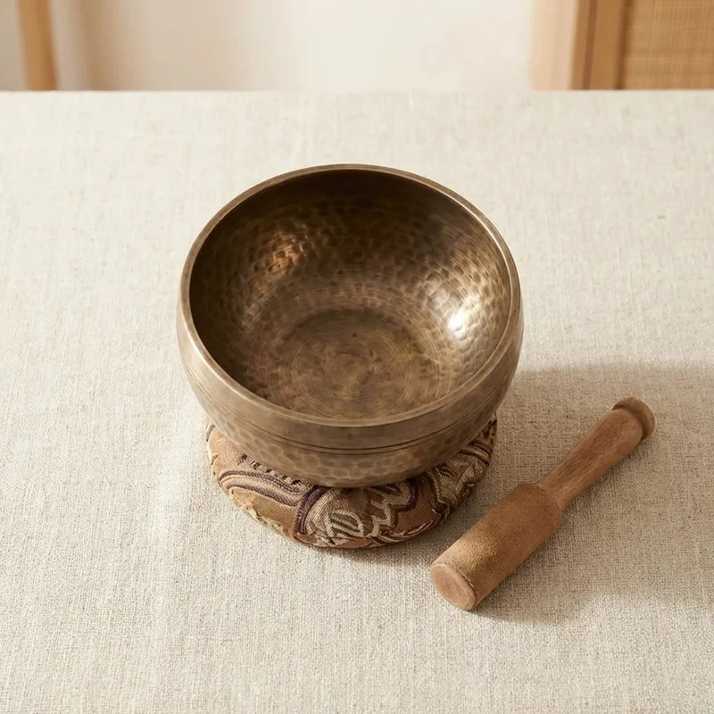 Hand-Hammered Tibetan Bowl Starter Kit — 5-Inch with Mallet & Cushion - 2