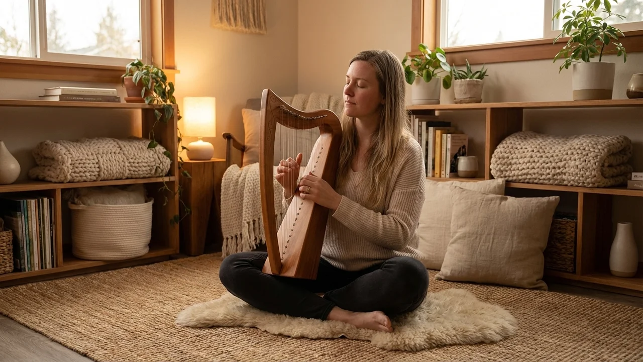 Harfa Kolanowa z Czerwonego Cedru — 8 Strun Diatoniczna Ekologiczna - 5