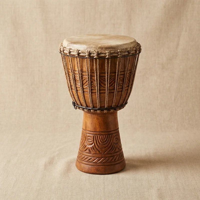 Djembe z Drewna Mango — 12 Cali Ręcznie Rzeźbiony z Plantacji - 1