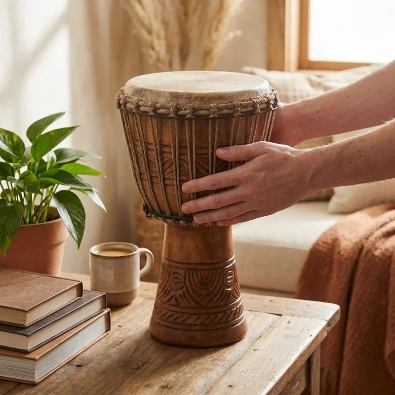 Mango Wood Djembe — 12-Inch Hand-Carved Plantation Grown - 4
