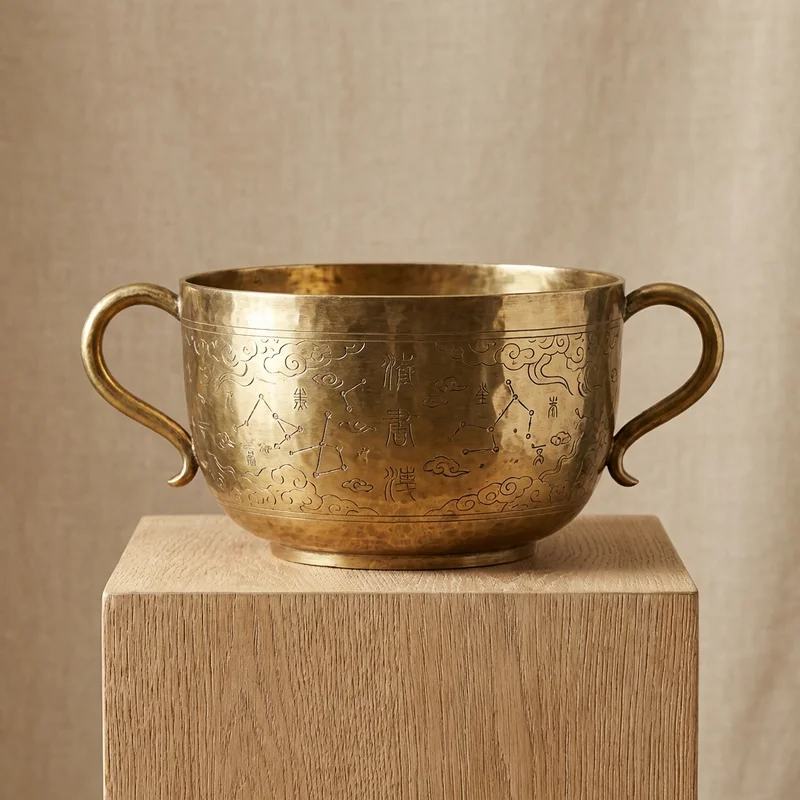 Mosiężna Misa Taoistyczna Ręcznie Kuta — Nuta C Wzór Niebiański - 1