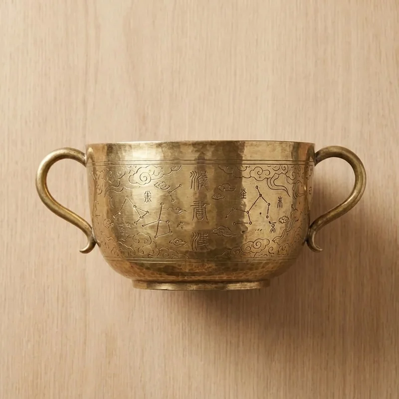 Hammered Brass Taoist Bowl — C Note Celestial Pattern - 2