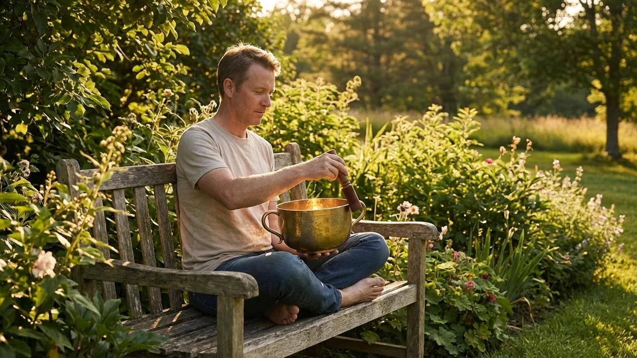 Hammered Brass Taoist Bowl — C Note Celestial Pattern - 6