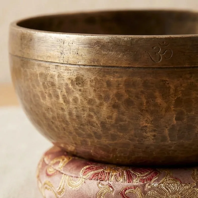 Antique Hand-Hammered Tibetan Singing Bowl — 7-Inch Om Etched - 3