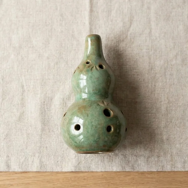 Jade-Glazed Double Chamber Vessel Flute — Dual Tone Harmony Flute - 2