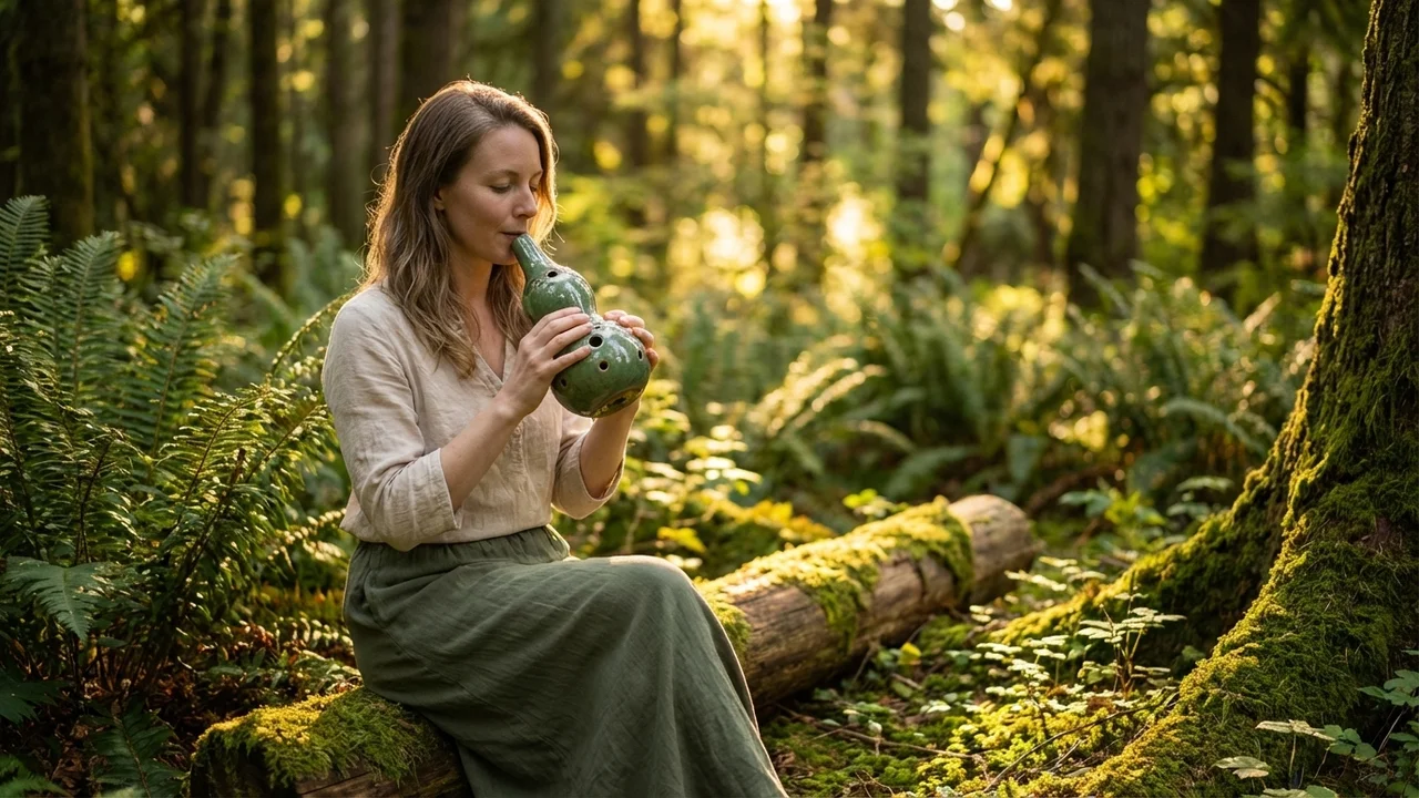 Jade-Glazed Double Chamber Vessel Flute — Dual Tone Harmony Flute - 6