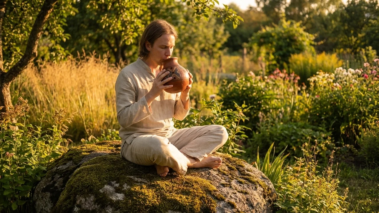 Terracotta Vessel Flute — Alto C Handpainted Peruvian Design - 6
